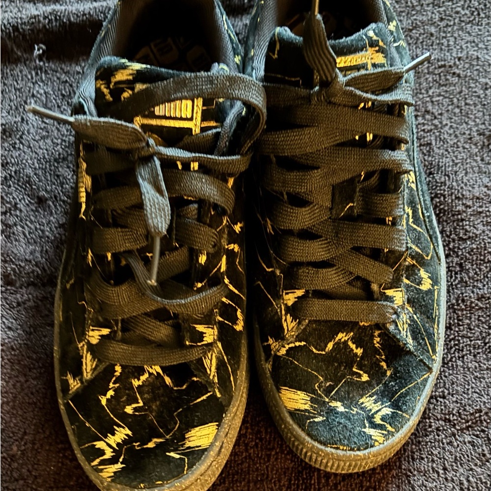 Puma Black and Gold Kids Shoes
